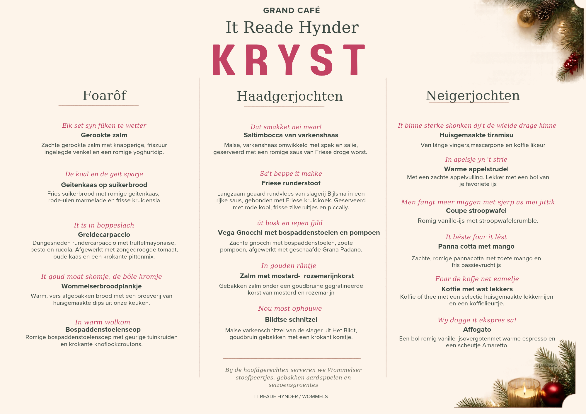 Kerstmenu It Reade Hynder